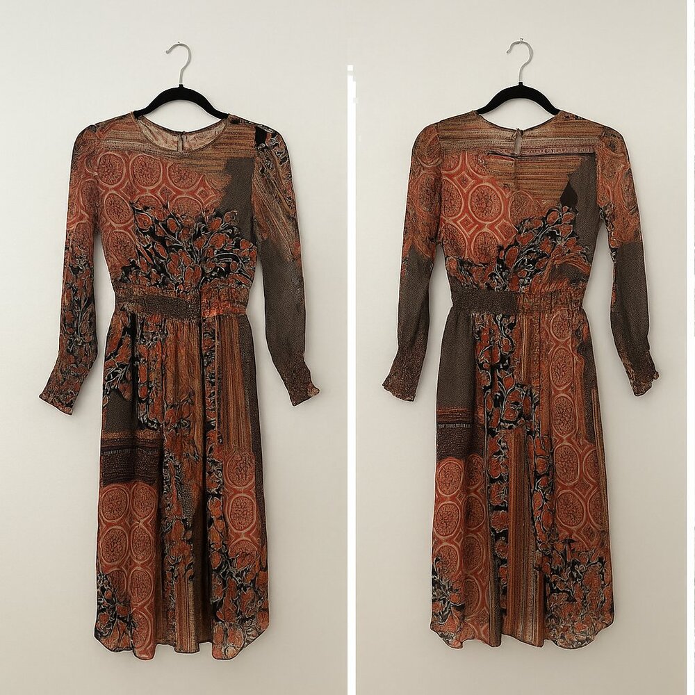 Zara Boho Print Midi Dress – Size S